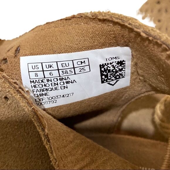 TOMS Tan Elba Suede Perforated Peep Toe Heeled Sandal - Picture 9 of 9